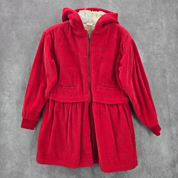 Crazy 8 Red Hood Fleece Sherpa Zip Cotton Pea Coat Jacket Girls Youth S Small - Picture 1 of 8
